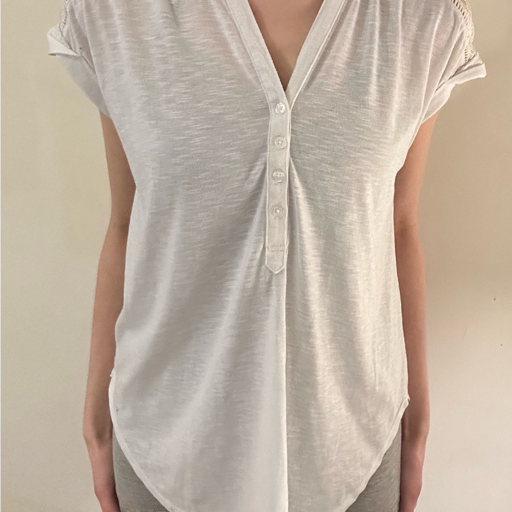 White V-Neck Buttoned Women's Top
